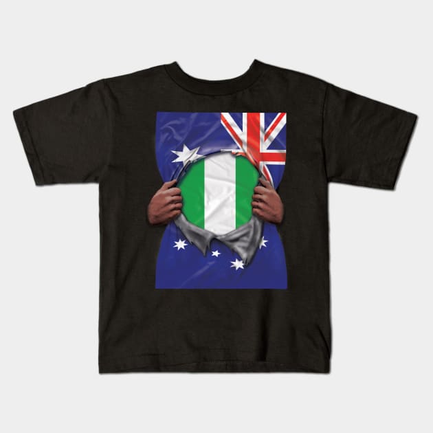Nigeria Flag Australian Flag Ripped - Gift for Nigerian From Nigeria Kids T-Shirt by Country Flags